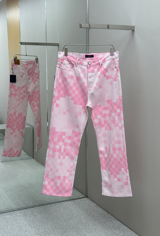 LOUI*V Damier Denim Wide-Leg Pants