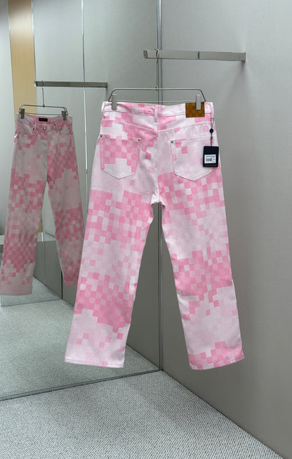 LOUI*V Damier Denim Wide-Leg Pants
