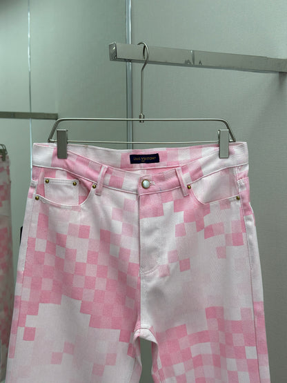 LOUI*V Damier Denim Wide-Leg Pants