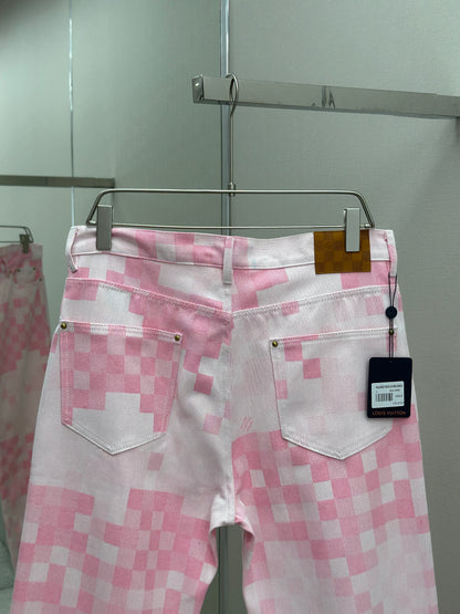 LOUI*V Damier Denim Wide-Leg Pants