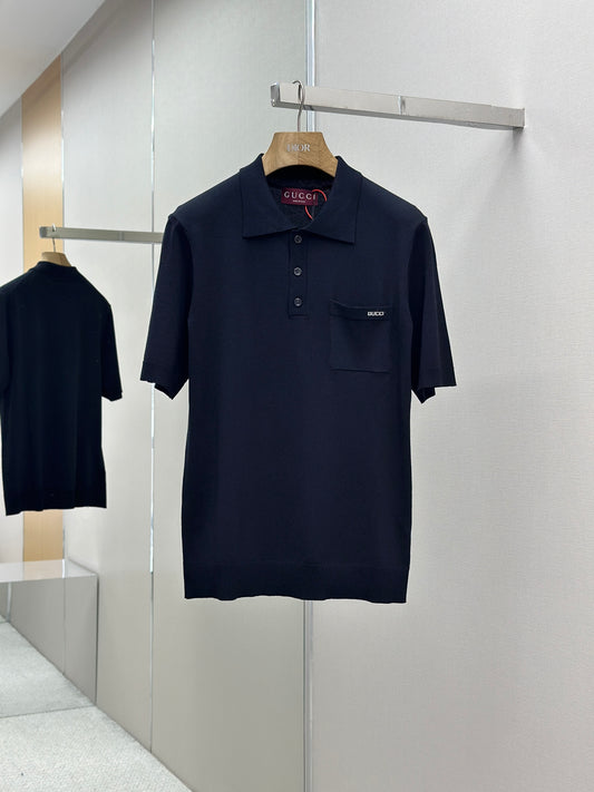 GUC* Fine wool knit polo top with intarsia