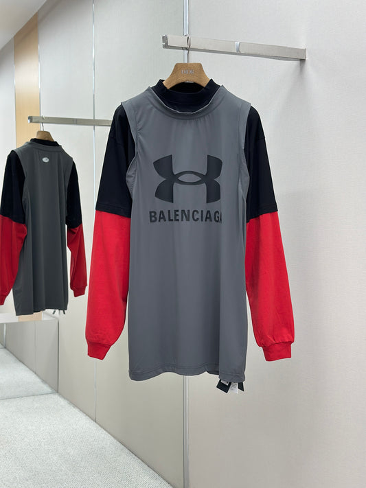 BALENC* Men's  Triple Layered T-shirt in Grey/black/red