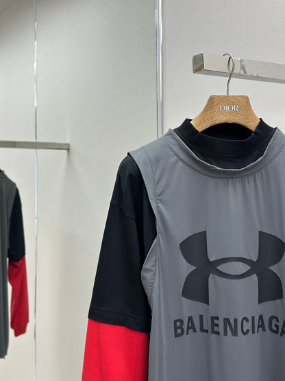 BALENC* Men's  Triple Layered T-shirt in Grey/black/red