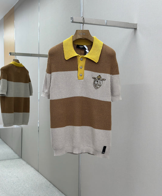 FEND1  Yellow and beige cotton jersey polo shirt