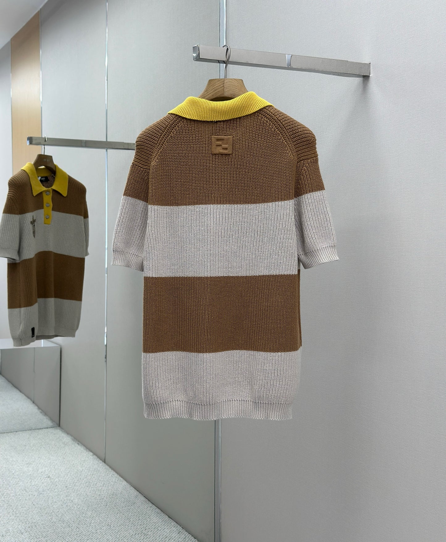 FEND1  Yellow and beige cotton jersey polo shirt