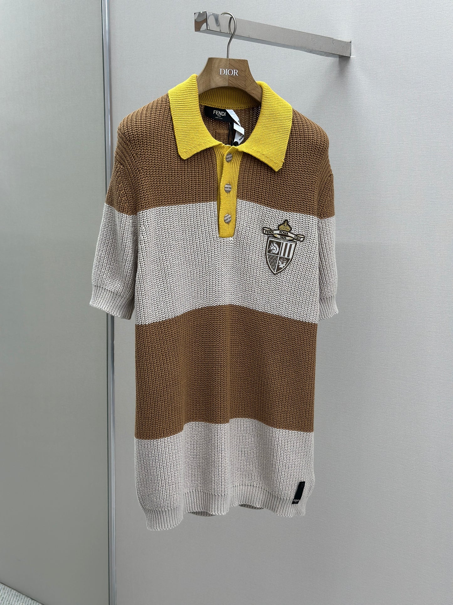 FEND1  Yellow and beige cotton jersey polo shirt