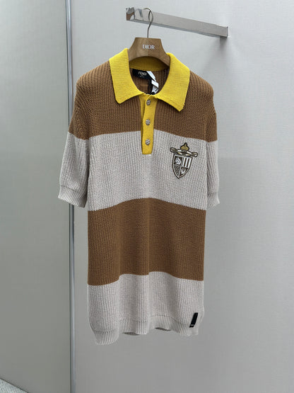 FEND1  Yellow and beige cotton jersey polo shirt