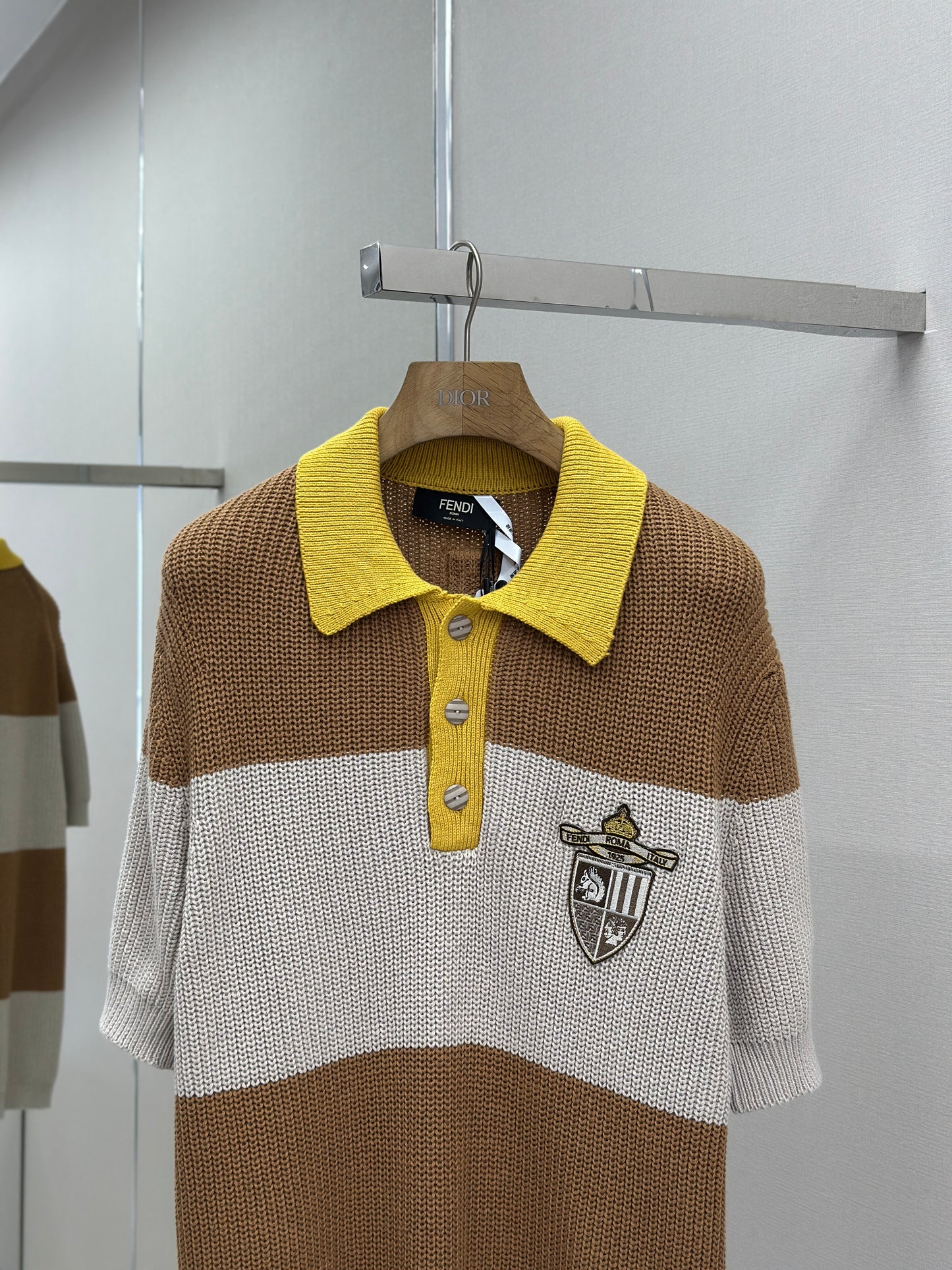 FEND1  Yellow and beige cotton jersey polo shirt