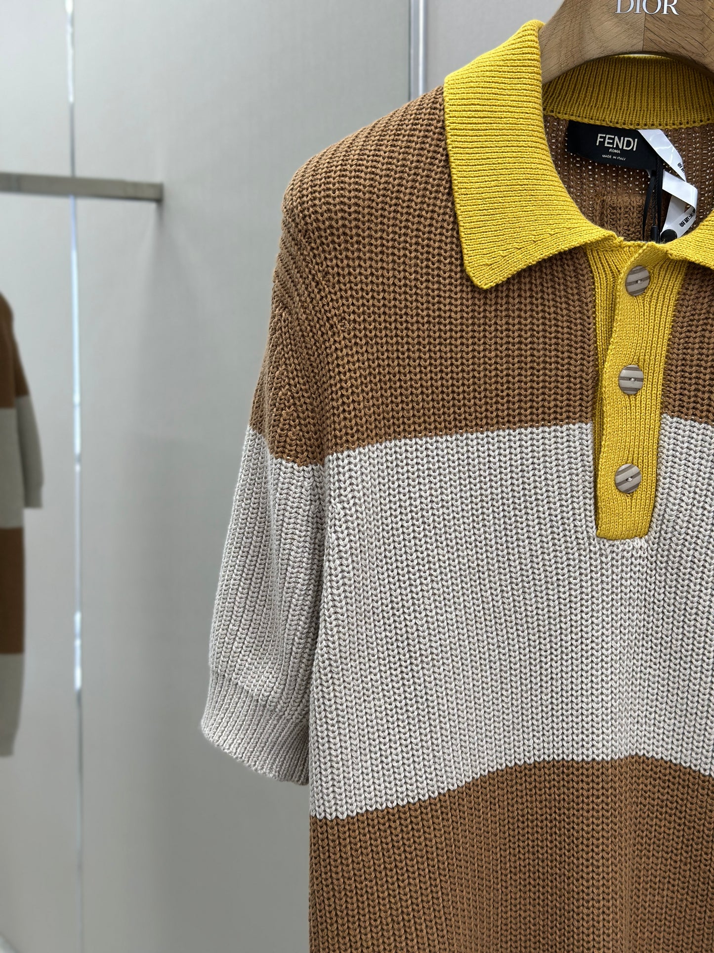 FEND1  Yellow and beige cotton jersey polo shirt