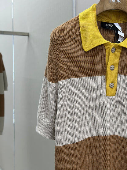 FEND1  Yellow and beige cotton jersey polo shirt