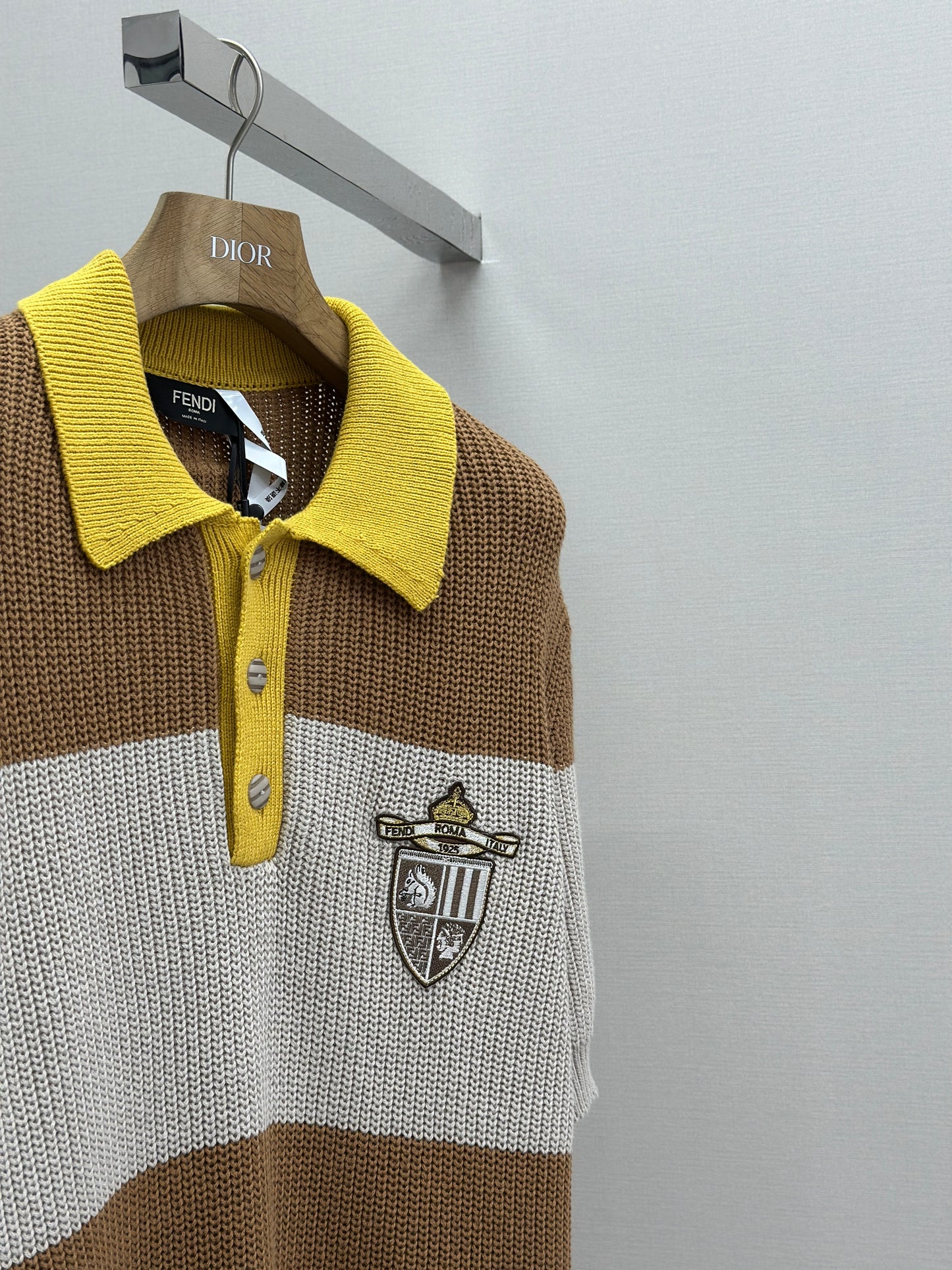 FEND1  Yellow and beige cotton jersey polo shirt