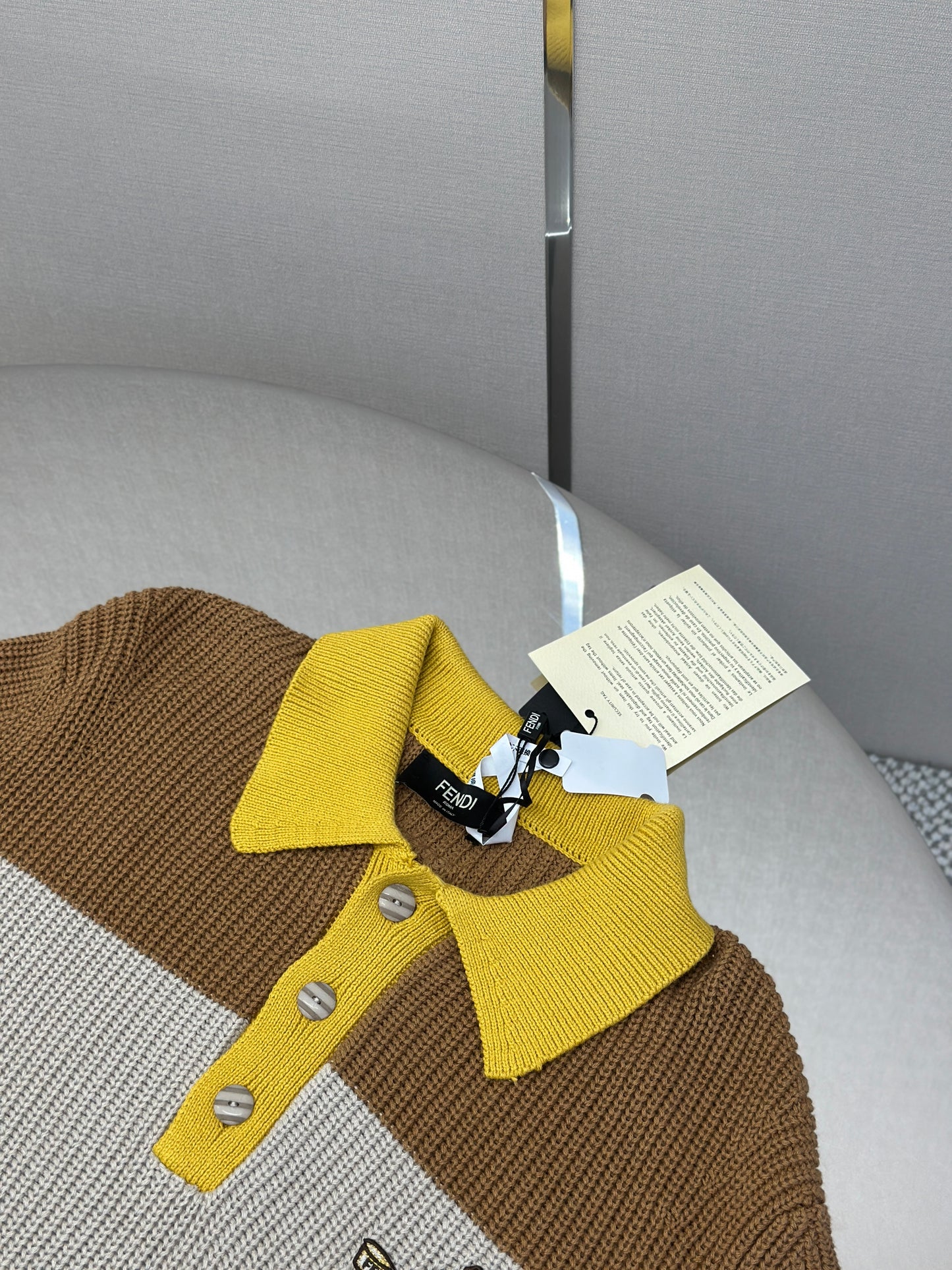 FEND1  Yellow and beige cotton jersey polo shirt