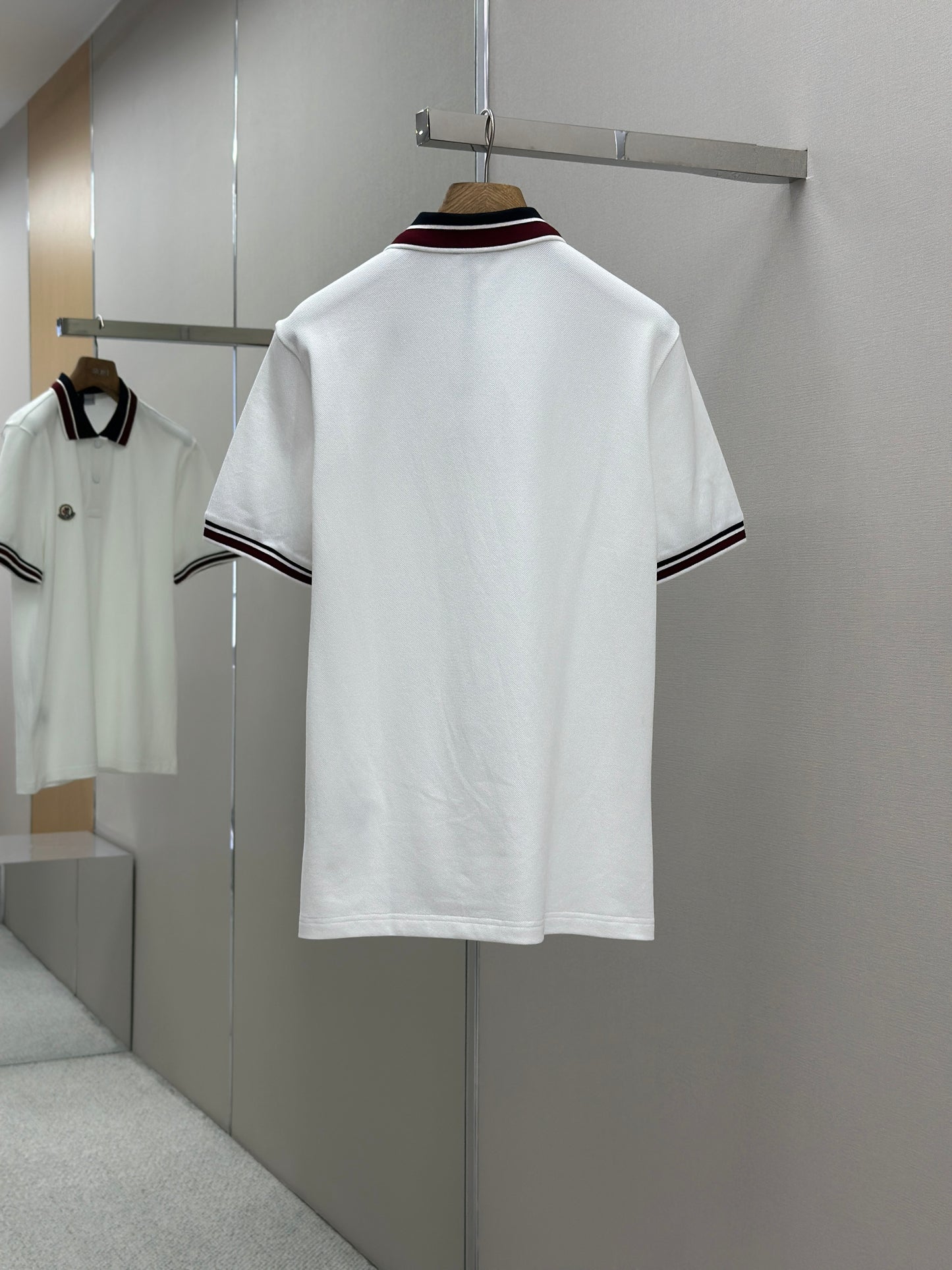 MONCL*  Striped Collar Cotton Piquet Polo Shirt