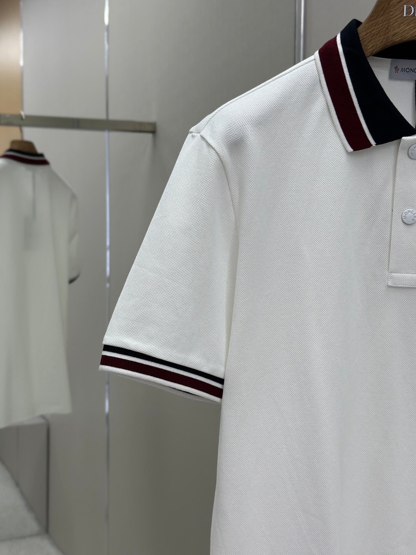 MONCL*  Striped Collar Cotton Piquet Polo Shirt