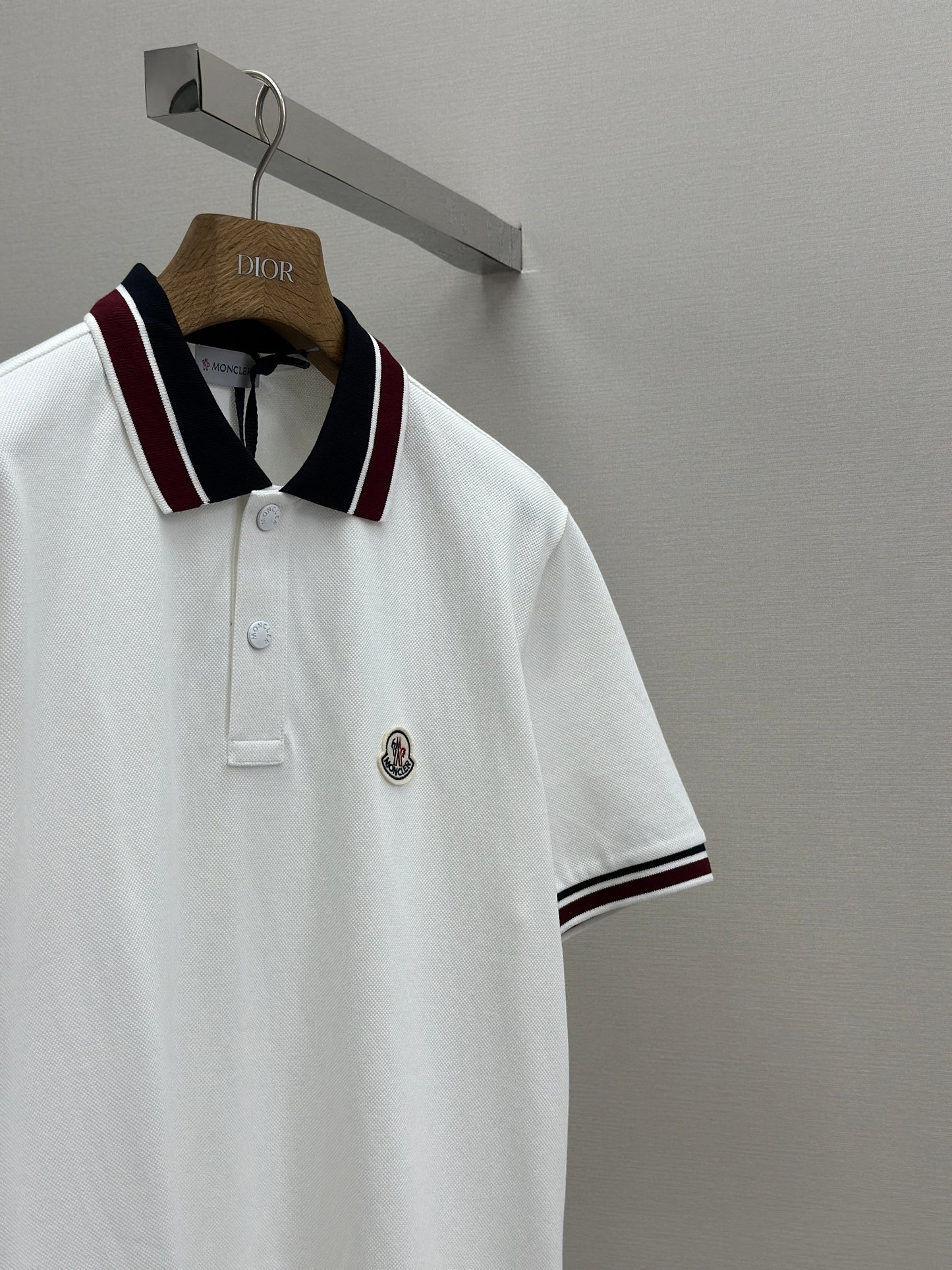 MONCL*  Striped Collar Cotton Piquet Polo Shirt