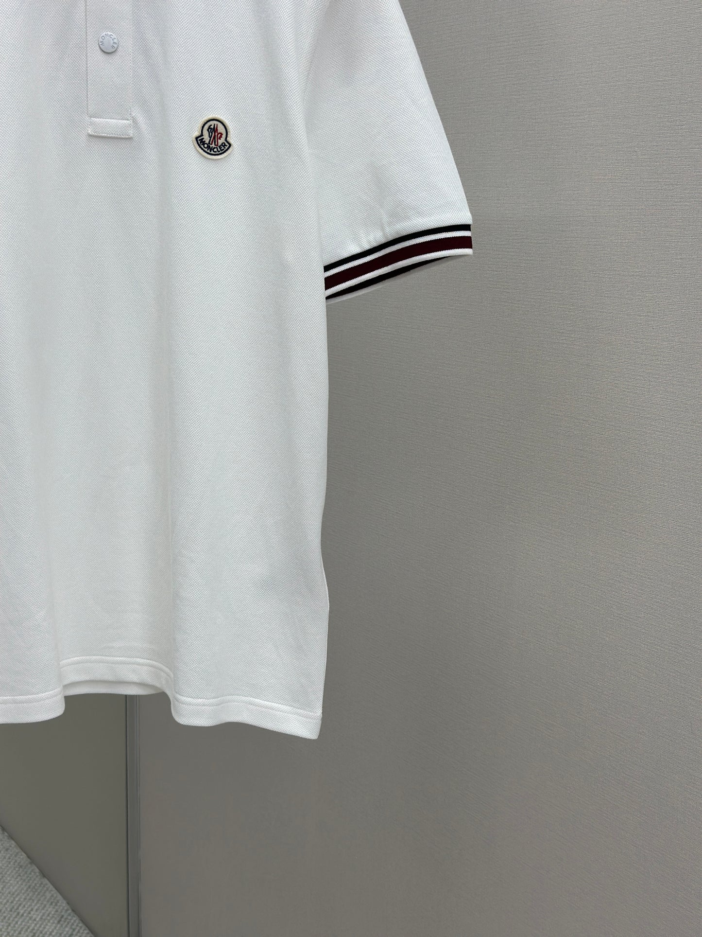 MONCL*  Striped Collar Cotton Piquet Polo Shirt