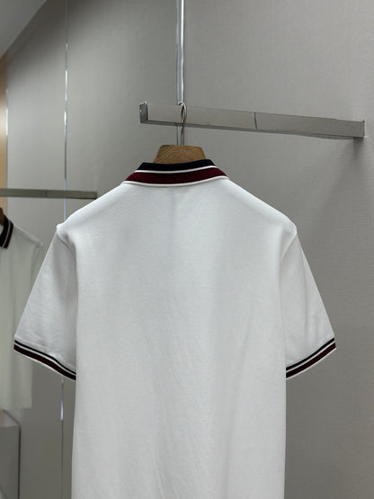MONCL*  Striped Collar Cotton Piquet Polo Shirt