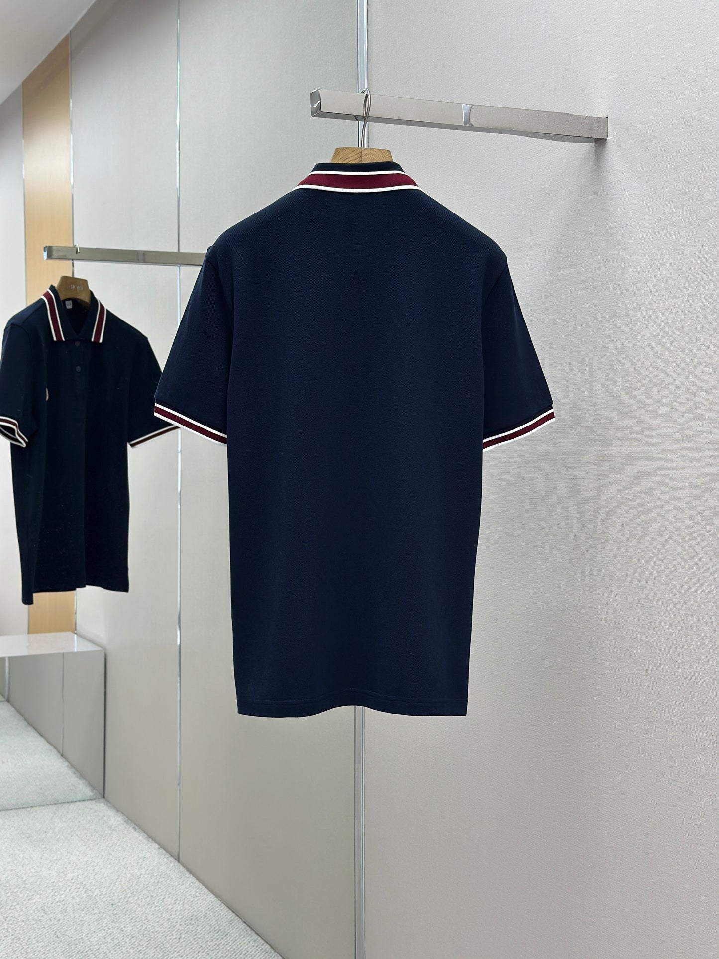 MONCL*  Striped Collar Cotton Piquet Polo Shirt