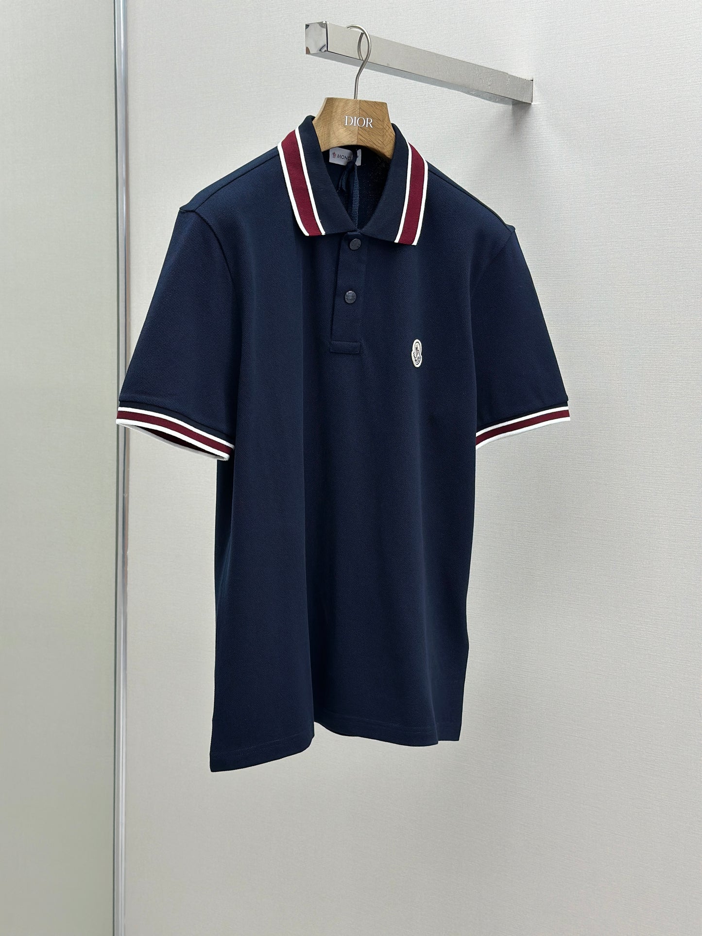 MONCL*  Striped Collar Cotton Piquet Polo Shirt