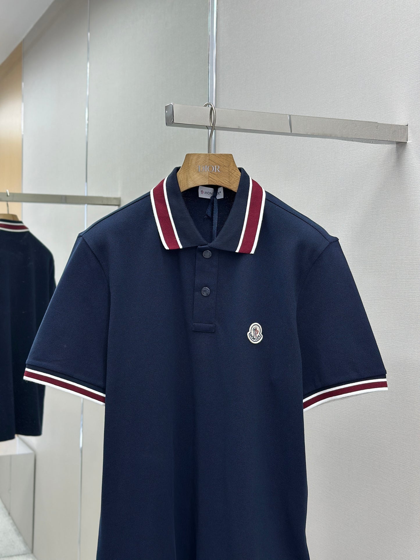 MONCL*  Striped Collar Cotton Piquet Polo Shirt