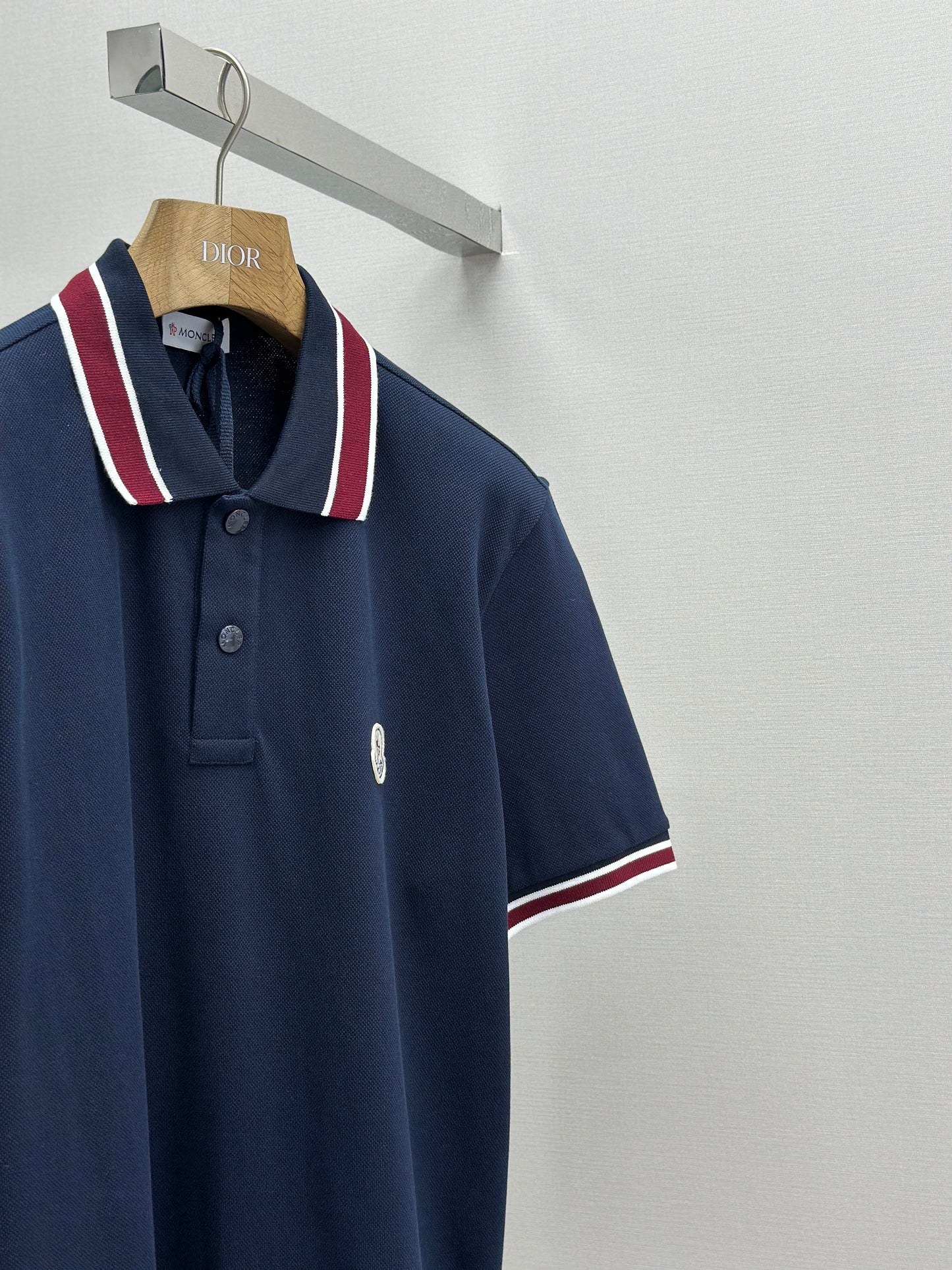 MONCL*  Striped Collar Cotton Piquet Polo Shirt