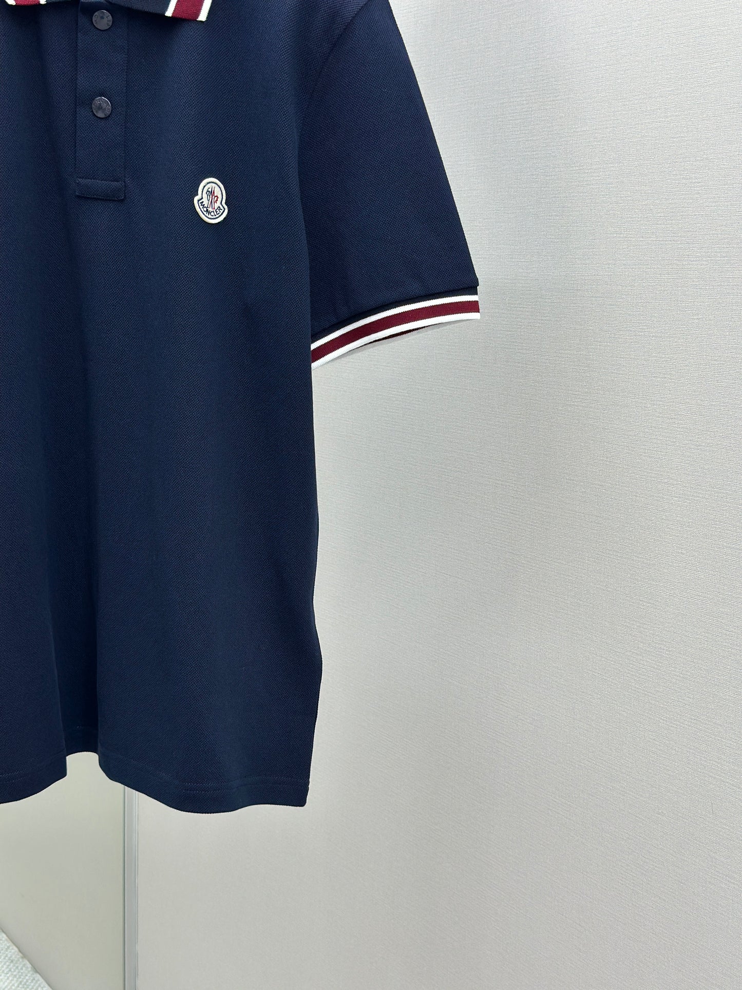 MONCL*  Striped Collar Cotton Piquet Polo Shirt