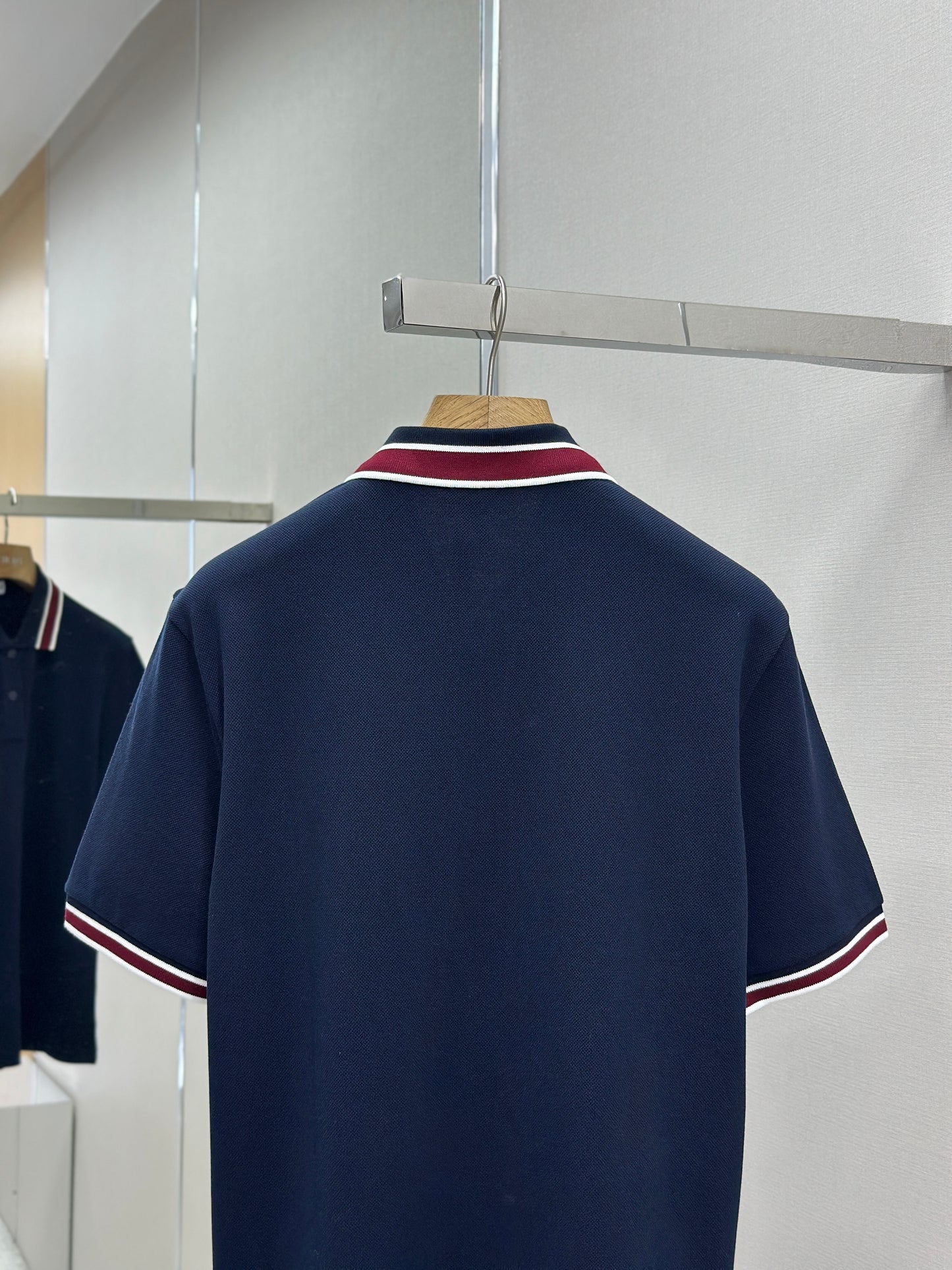 MONCL*  Striped Collar Cotton Piquet Polo Shirt