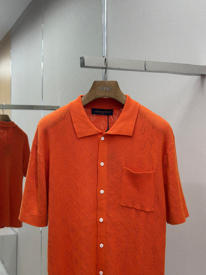LOUI*V Monogram Pointelle Short-Sleeved Cotton Shirt
