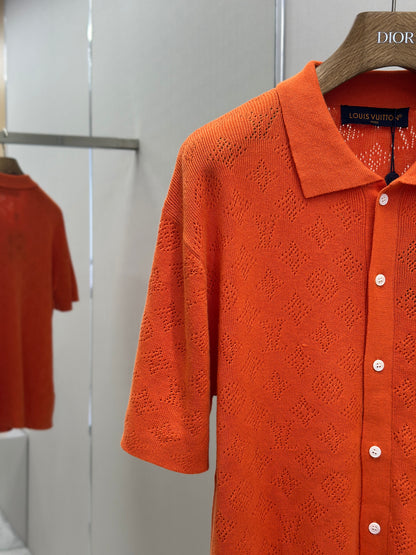 LOUI*V Monogram Pointelle Short-Sleeved Cotton Shirt