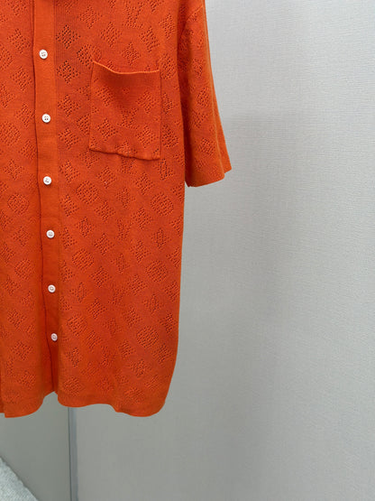 LOUI*V Monogram Pointelle Short-Sleeved Cotton Shirt