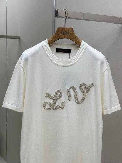 LOUI*V Embellished Short-Sleeved Cotton Crewneck